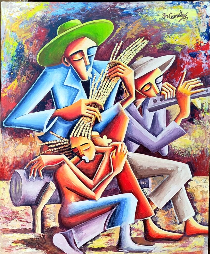 Nome do artista: JM.Camoto
Título da obra: Cantar para não chorar
Técnica: Acrílico sobre tela
Ano: 2025
Dimensões:94/78 cm